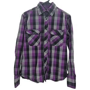 Counter Intelligence Mens size S Plaid Button Down Long Sleeve Shirt Purple/Gray